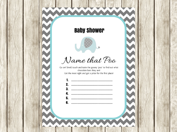 name that poo printable elephant theme - Baby Shower Ideas - Themes - Games