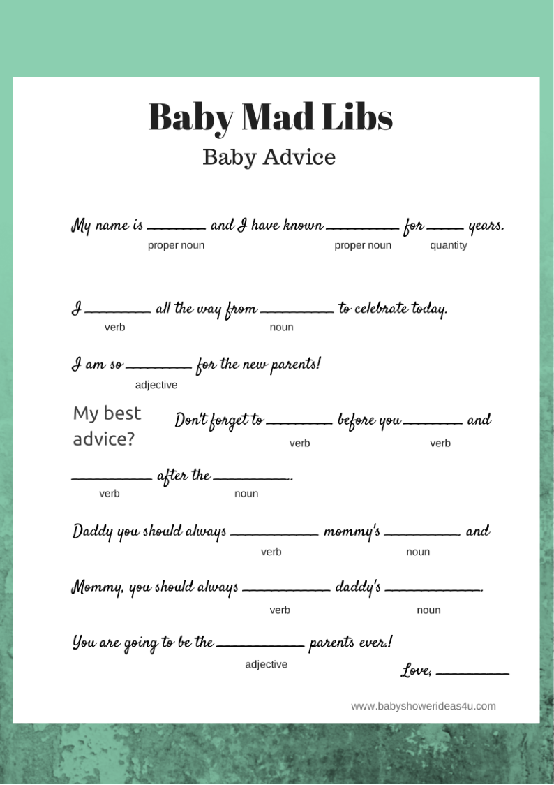 Free printable baby mad libs water color - Baby Shower Ideas - Themes ...