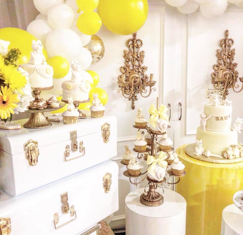 Glam Yellow and White Teddy Bear Baby Shower Baby Shower Ideas